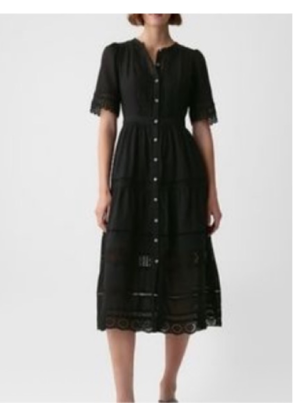 NWT GAP Black Lace-Trim Button Midi Dress
